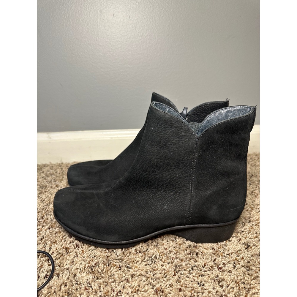 Dansko Womens Black Nubuck Leather Ankle Boots Side Zip Wedge Booties 40 - Picture 2 of 9